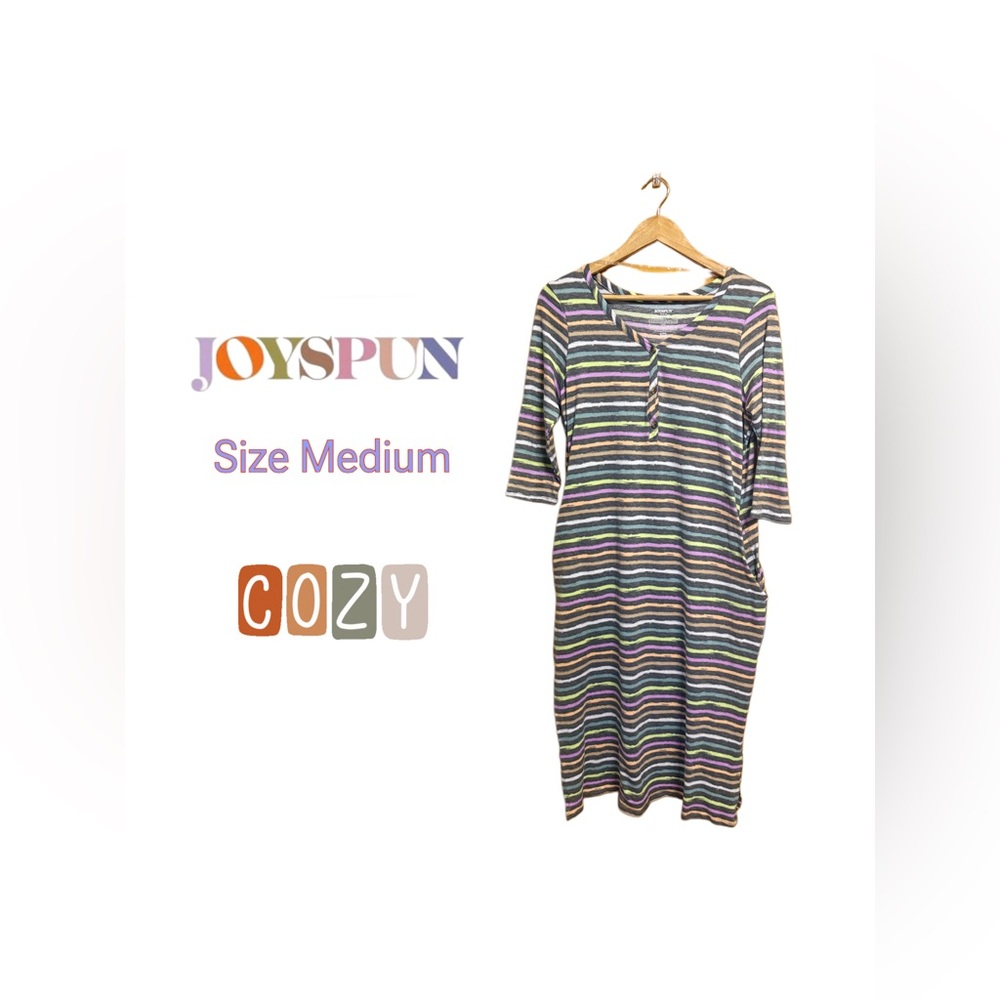 🎄✨ Joyspun NWOT Cozy Pajama Gown Medium Henley Lounge Dress with Pockets ✨🎄